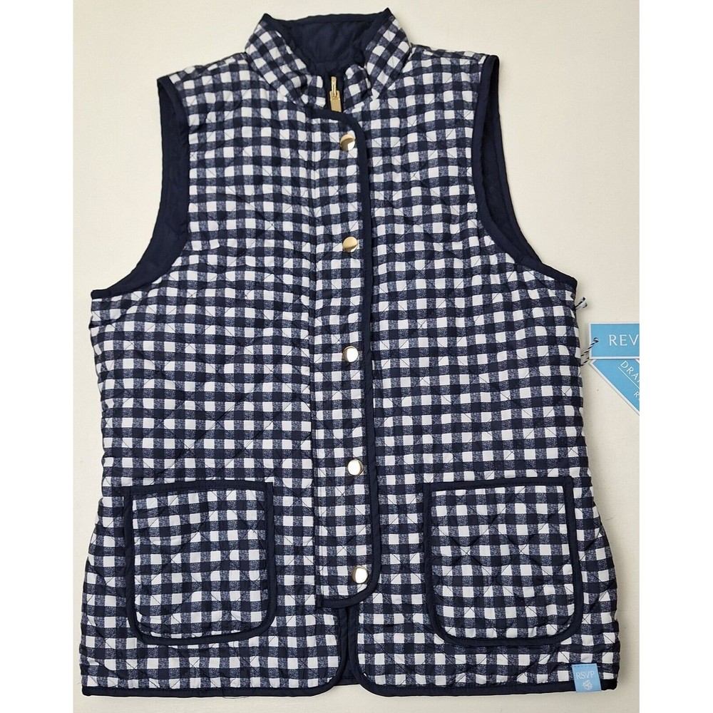 NWT! Draper James RSVP Reversible Quilted Puffer Vest with Gold Snap/Zip-Size XS